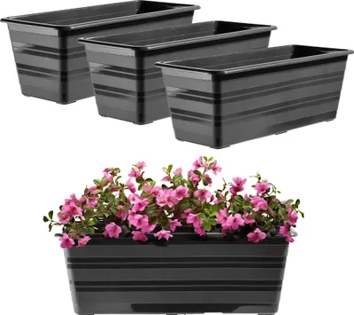 Produktbild von KADAX Balkon-Blumentopf, Blumentopf, groß, 40 cm, Blumen-Paket, 3 Blumenständer