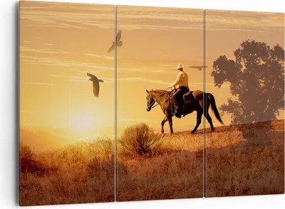 Produktbild von Bild auf Leinwand - Leinwandbild - Pferd Cowboy Bauernhof Reiten - 165x110cm - Wand Bild - Wanddeko - Leinwanddruck - Bilder - Kunstdruck - Leinwand bilder - Wandkunst - CE165x110-2955
