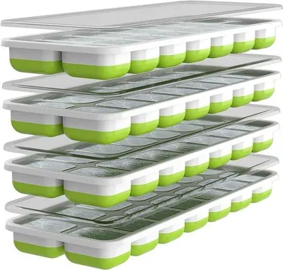 Image de Ibenzoa® : Lot de 4 moules à glaçons – en silicone flexible antiadhésif, avec couvercles empilables, sans BPA, lavables au lave-vaisselle