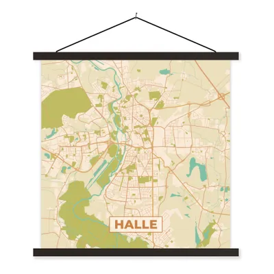 Produktbild von MuchoWow® Textilposter Karte - Jahrgang - Halle - Karte 90x90 cm mit schwarzem Rahmen - Magnetisches