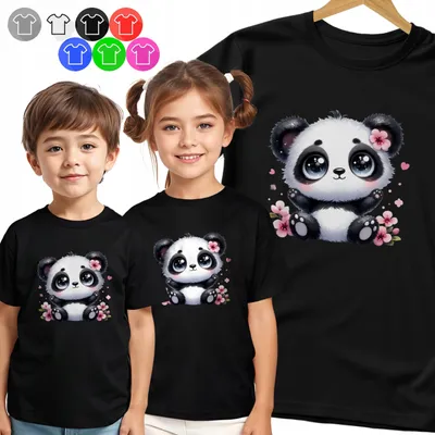 Zdjęcie produktu dla Koszulka Dziecięca T-Shirt - Panda Urocza Z Kwiatkiem Dla Dzieci - Xs