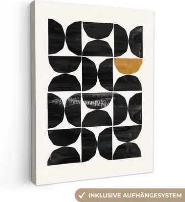Produktbild von MuchoWow® - Leinwandbilder - Modern - Halbkreis - Gold - Schwarz, Wandbild, Wanddeko Bilder Wohnzimmer, 90x120cm