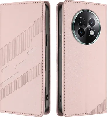 Image de Etui pour Realme 13+, étui portefeuille en cuirPolyuréthaneavec fente pour carte et fonction stand Rose