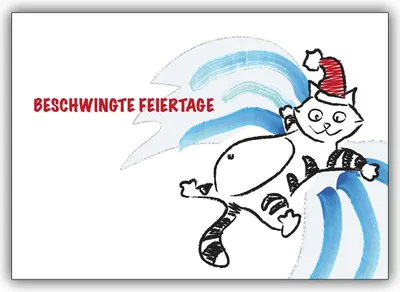 Produktbild von 4x Fröhliche Weihnachtskarte mit lustiger Weihnachtskatze als Engel