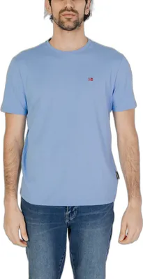 Image de T-shirt bleu à manches courtes pour hommes - coupe regular, col rond, broderie