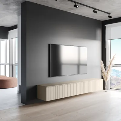 Produktbild von TV Lowboard Fernsehtisch Fernsehschrank XEYLO 200 kaschmir Hängeschrank 200x30x35cm