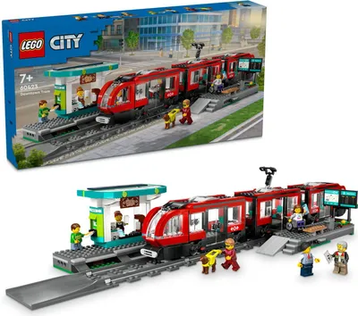 Produktbild von LEGO City Straßenbahn mit Haltestelle, Geschenkidee für Fans von Fahrzeug-Spielzeug ab 7 Jahren, mit 6 Minifiguren und einem Blindenhund für Rollenspiele, Bauspielzeug 60423