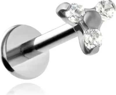 Image de Labret en titane avec trois zircons blancs 1,2/6/5