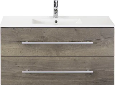 Produktbild von Sanox Badmöbel-Set Stretto BxHxT 101 x 52 x 39 cm Frontfarbe tabacco mit Waschtisch Keramik weiß Griff chrom 84716339