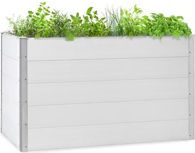 Produktbild von Blumfeldt Nova Grow Gartenbeet,150 x 91 x 100 cm (BxHxT),Material: WPC mit UV-, Rost- und Frostschutz,Holzoptik,rückenschonende Höhe,einfacher Zusammenbau,weiß