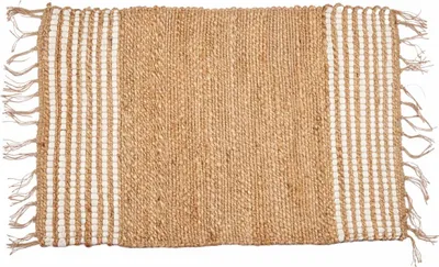 Zdjęcie produktu dla GIFTDECOR | Dywan jutowy - 60 x 90 cm - wzór w paski - z frędzlami - beżowo-biały