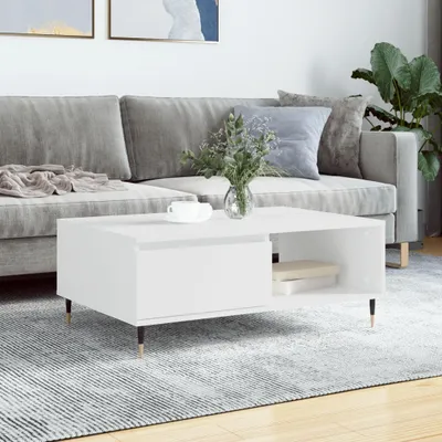 Image de The Living Store Table basse blanche 90x60x35 cm bois composite