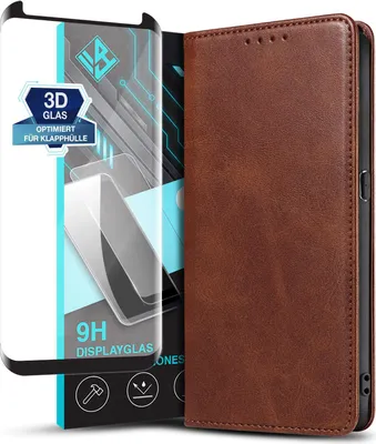 Produktbild von Handyhülle für Samsung Galaxy S8 mit 9H Displayglas Kunstleder Flip Cover Hülle Handytasche Case Kartenfach Farbe: Dunkelbraun