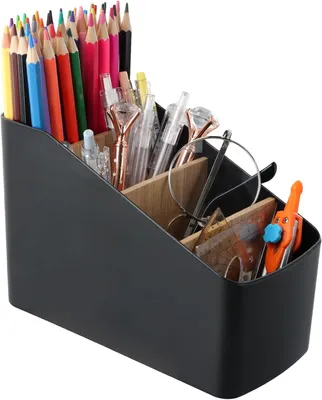 Produktbild von Schreibtisch-Organizer schwarz, 4 Fächer, für Büro, Stiftehalter