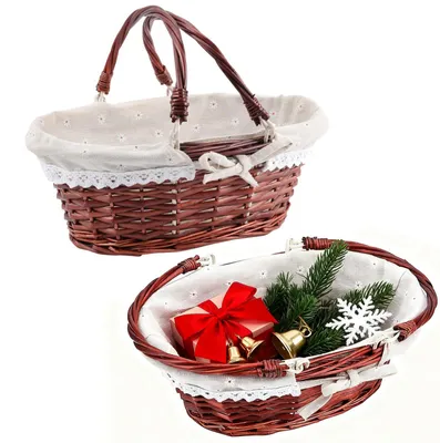 Productafbeelding van Solidchoice- Picknickmand Handgemaakt - Rieten Mand - Voering van Katoen/Linnen - Elegant Uiterlijk - Stevig en Verwijderbaar - Duurzaam en Rustiek - Opbergmand