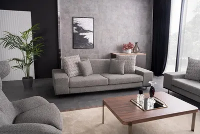 Produktbild von Sofa Dreier Couch mit Armlehne Polstersofa Grau Wohnzimmer Dreisitzer
