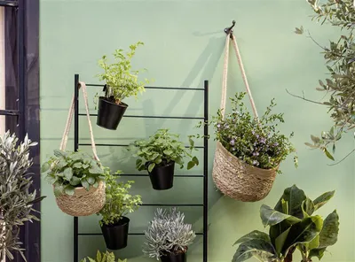 Produktbild von 2x Hängekorb aus Seegras & Jute, Hängepflanzkorb, Aufbewahrungskorb zum Aufhängen, Wandpflanzer, Hängeblumentopf