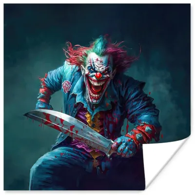 Produktbild von MuchoWow® Poster Clown - Horror - Messer - Kleidung - Porträt 75x75 cm - Wand Dekoration