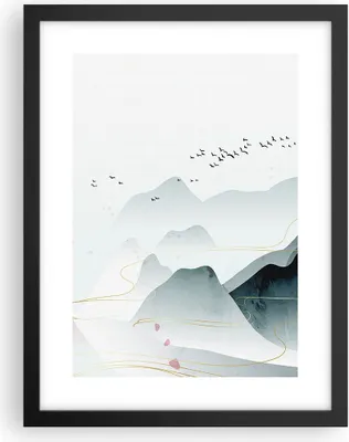 Produktbild von Gerahmtes Poster - Schwarzer Rahmen - Berge Vögel Modern - 30x40 cm - Wand Bild - Wanddeko - Wandbilder - Kunstposter - Wandposter - Bilderrahmen - Bilder - Kunstdruck - P2BPA30x40-4822