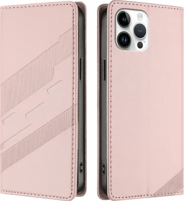 Image de Etui pour iPhone 12 Pro Max, étui portefeuille en cuirPolyuréthaneavec fente pour cartes et fonction stand Rose