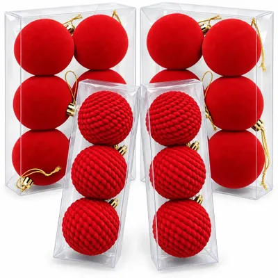 Produktbild von Weihnachtskugeln Christbaumkugeln Baumkugeln Rot 18 teilig beflockt 6 cm 8 cm Kunststoff Set