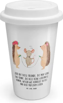 Produktbild von Mr. & Mrs. Panda Thermobecher Igel Seilhüpfen - Weiß - Geschenk, Kindergarten, Kaffeebecher To Go, Seilspringen, Keramikbecher, Kinder, ToGo, Maus, Lustige Sprüche