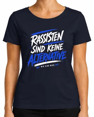 Imagen del producto de "Rassisten sind keine Alternative. Somos más." Camiseta para mujer, sarcástica, color azul marino, talla L