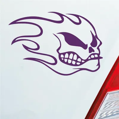 Produktbild von Auto Aufkleber Totenkopf Flammen Kopf Schädel Flame Skull 10x15 cm Lila Sticker Heckscheibenaufkleber