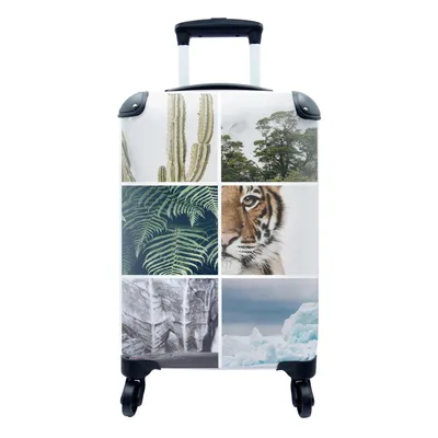 Produktbild von MuchoWow® Koffer Handgepäck Trolley Rollkoffer Kleine Reisekoffer mit 4 Rollen - Collage - Tiger - Pflanzen - Bäume - Cabin Size < 55x40x23 cm & 55x40x20 cm - Fotokoffer - Kabinenkoffer - Boardgepäck - Reise-Box - Reisekoffer - Reisegepäck - Koffer mit Bild - Trolley für Kinder