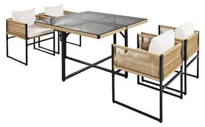 Produktbild von Gartenset Sitzgruppe Gartenmöbel Set Cube Essgruppe Rope Outdoor Möbel Beige