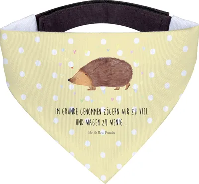 Produktbild von Mr. & Mrs. Panda Bandana Igel Herzen - Gelb Pastell - Geschenk, Halstuch Für Hunde, Lustige Sprüche, Leben, Hundehalstuch, Liebe, Dreieckstuch, Herz, Kuss, Hals Tuch