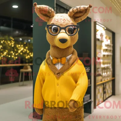 Produktbild von Goldenes REDBROKOLY Reh Maskottchen Kostüm mit Strickjacke und Brille