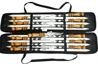 Produktbild von Set aus 12 Kebab Schaschlikspießen mit Tasche Schampura Grillspieße aus Edelstahl Fleischspieße BBQ Lagerfeuer Spieße