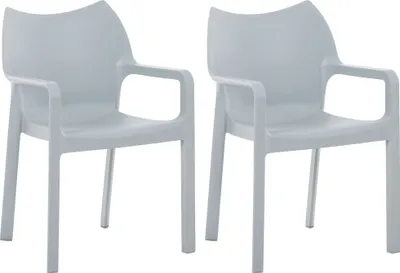 Produktbild von CLP Gartenstühle 2er Set, wetterfest, stapelbar, modern, mit Armlehnen, Kunststoff hellgrau