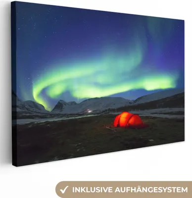 Produktbild von OneMillionCanvasses® - Leinwandbilder - 150x100 cm, Nordlichter - Zelt - Schweden, Wandbilder Kunstdruck Wanddekoration