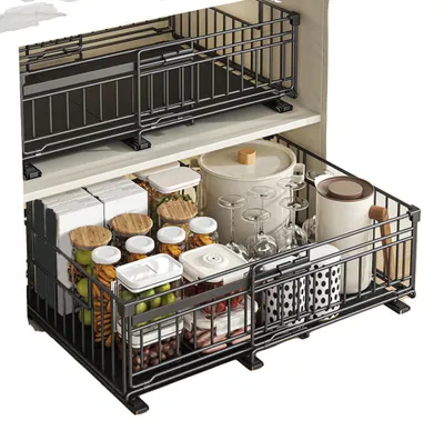 Image de Étagère de rangement extensible, largeur réglable, installation facile, lot de 2