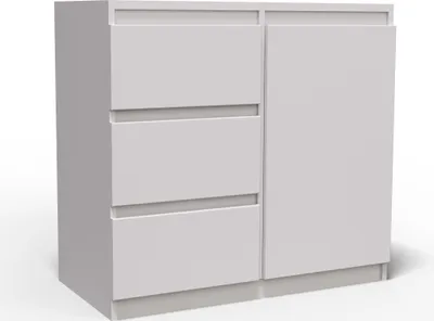 Produktbild von Masseno Kommode MERAVIGLIA 80 cm Sideboard mit 3 Schubladen und 1 Türen für Wohnzimmer Schlafzimmer Modern 80x33x85 cm Weiß / Weiß