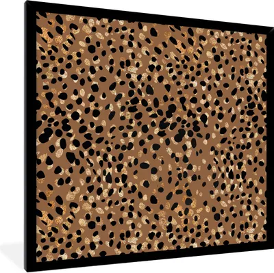 Produktbild von MuchoWow® Gerahmtes Poster Leopard - Tiermuster - Gold 40x40 cm - Poster mit Schwarzem Bilderrahmen Wandposter Rahmen Foto Bilder - Mit Rahmen - Wanddekoration Schlafzimmer