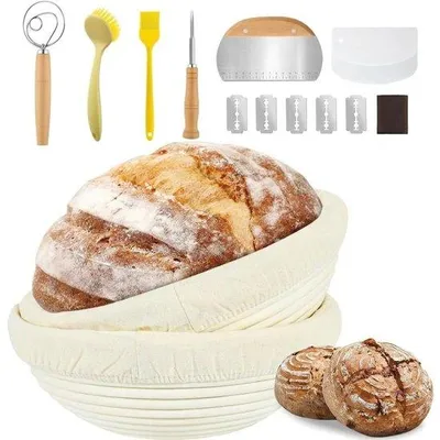 Productafbeelding van Broodgaarmandje Set van Natuurlijke Rotan met Bakaccessoires