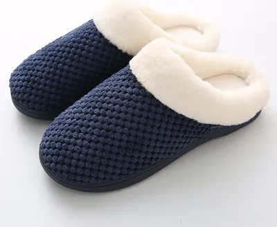 Produktbild von Hausschuhe aus Baumwolle, hochelastische, dicke Baumwollhausschuhe aus Schwamm, warme Hausschuhe für den Innenbereich für Männer und Frauen (Navy 42-43)