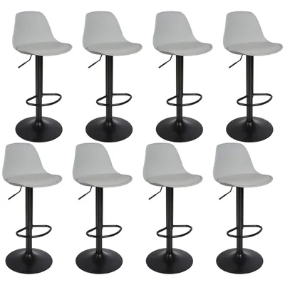 Produktbild von 8er-Set Barhocker Barstuhl höhenverstellbar Bistrohocker drehbar mit Rückenlehne und Fußstütze Hellgrau