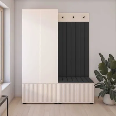 Produktbild von Garderoben-Set Ritmo version 1 – gefräste Kleiderschrank mit Polsterplatten, Schuhschrank, für Flur und Eingangsbereich (cashmere, Trinity 16)