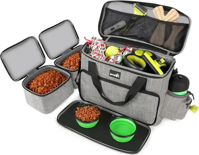 Image de Sac à glace pour chiens Pecute avec 2 gamelles pour chiens et poches de rangement, 42*18*30cm