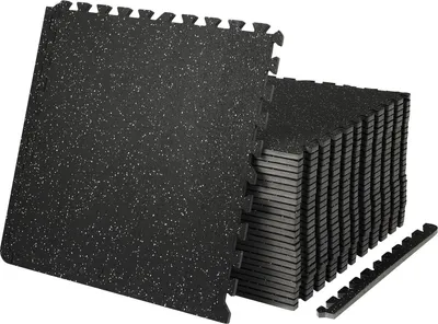 Zdjęcie produktu dla 25 sztuk mat gimnastycznych o grubości 1/2 cala, 24" x 24" z pianki EVA i gumowej powierzchni, łączonych mat do ćwiczeń o powierzchni 100 stóp kwadratowych, wodoodpornej podłogi do ćwiczeń dla siłowni, domu, garażu, piwnicy.