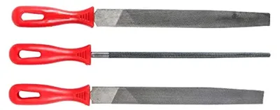 Produktbild von Feilensatz 3-teilig - Geeignet für sämtliche Metalle - 200 mm Feilenlänge - Kunststoff-Griffe - Hochwertige Carbonklingen / Rundfeile / Halbrundpfeile / Flachstumpffeile /