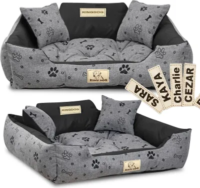 Zdjęcie produktu dla Legowisko dla psa kojec KINGDOG 75x65 cm personalizowane wodoodporne kości czarne