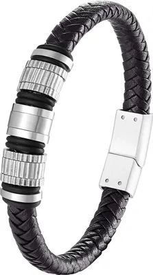 Produktbild von Karisma Männer Modernes Lederarmband mit Edelstahl Elementen Länge 21cm BLQ251 - Silber