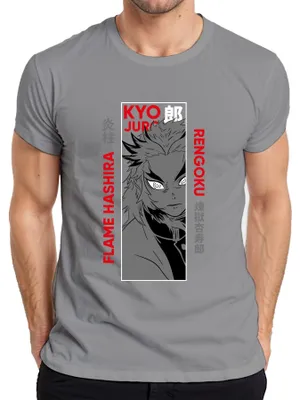 Immagine prodotto di Maglietta da uomo Kyojuro Rengoku Flame Hashira Kimetsu no Yaiba Anime Gift, Grigio, L