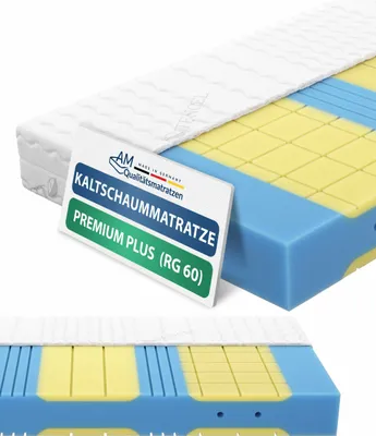 A cutaway view of a mattress showing its layered foam construction, with a product information tag in the foreground.