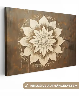 Obrázek produktu pro OneMillionCanvasses® - Plátno - Mandala - Květiny - Vintage - Bílá, nástěnná malba, nástěnné dekorace obrazy obývací pokoj, 120x80cm
